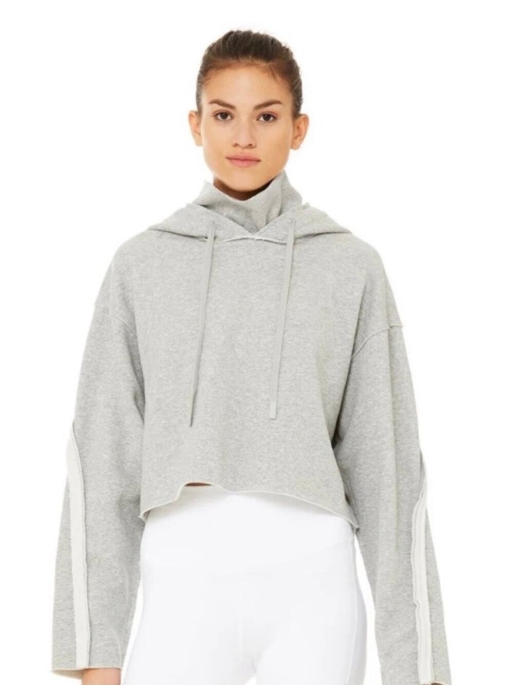 Alo Yoga Gray Heathered Cropped Hoodie Small